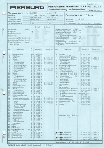 Datenblatt einstelldaten solex - datenblatt,